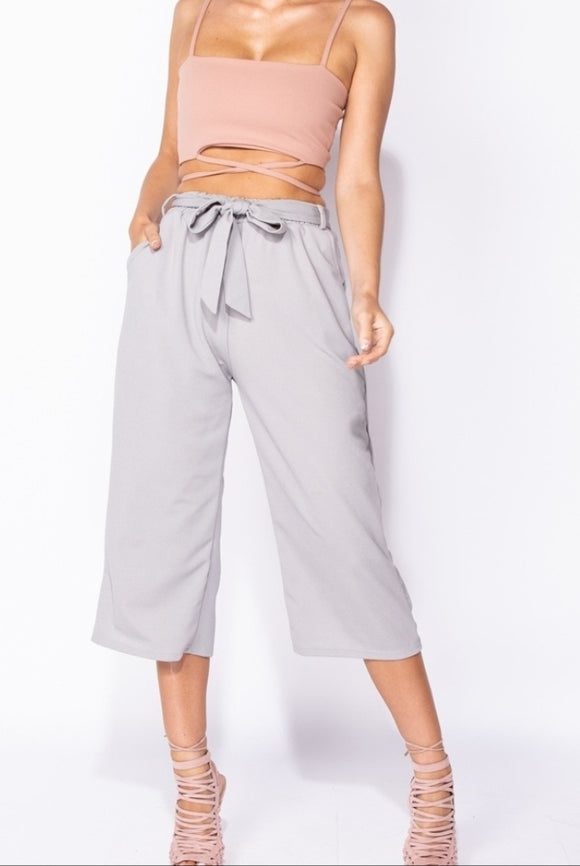 Grey Cropped Wide Pants