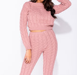 Pink Cable Knit Jogger Set