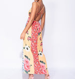 Floral Patch Open Back Maxi Dress