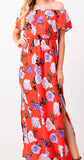 Coral Red Floral Maxi Dress