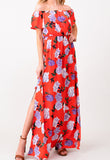 Coral Red Floral Maxi Dress