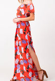 Coral Red Floral Maxi Dress