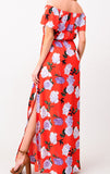 Coral Red Floral Maxi Dress