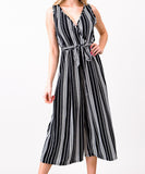 Black Stripe Sleeveless Wide leg Jumpsuit