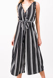 Black Stripe Sleeveless Wide leg Jumpsuit