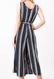 Black Stripe Sleeveless Wide leg Jumpsuit