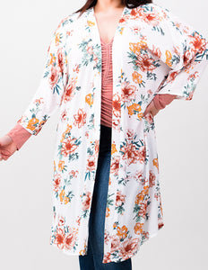 White Floral Plus Size Cardigan