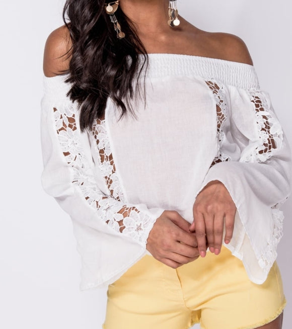 White Off The Shoulder Embroidery Top