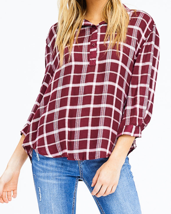 Burgundy Plaid Top