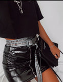 Black Wet Look Mini Skirt