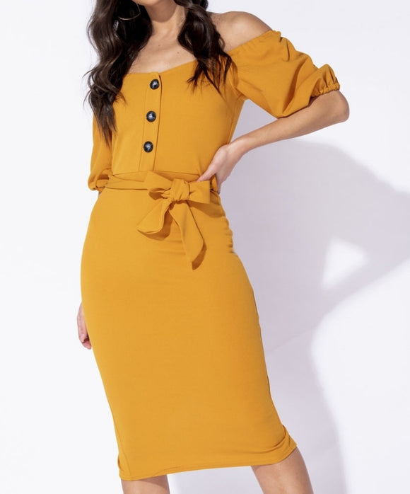 Mustard Button Front Dress