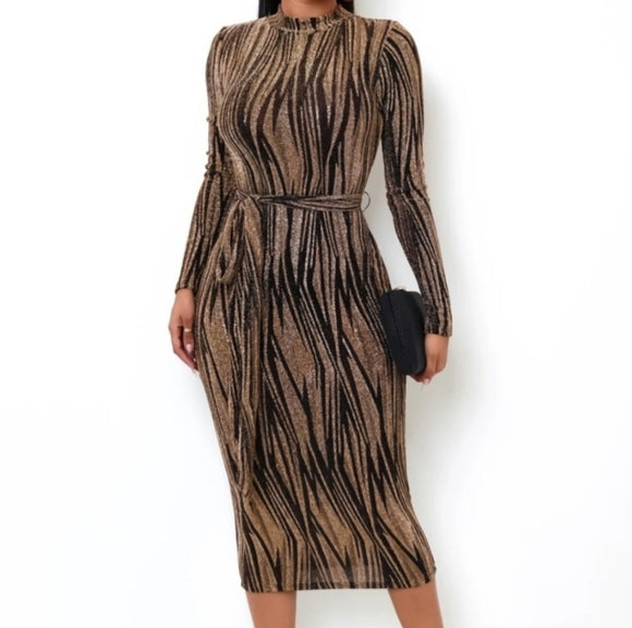 BROWN/COPPER MIDI DRESS