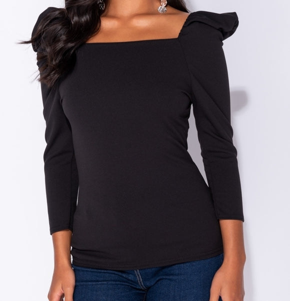 BLACK PUFF SHOULDER TOP